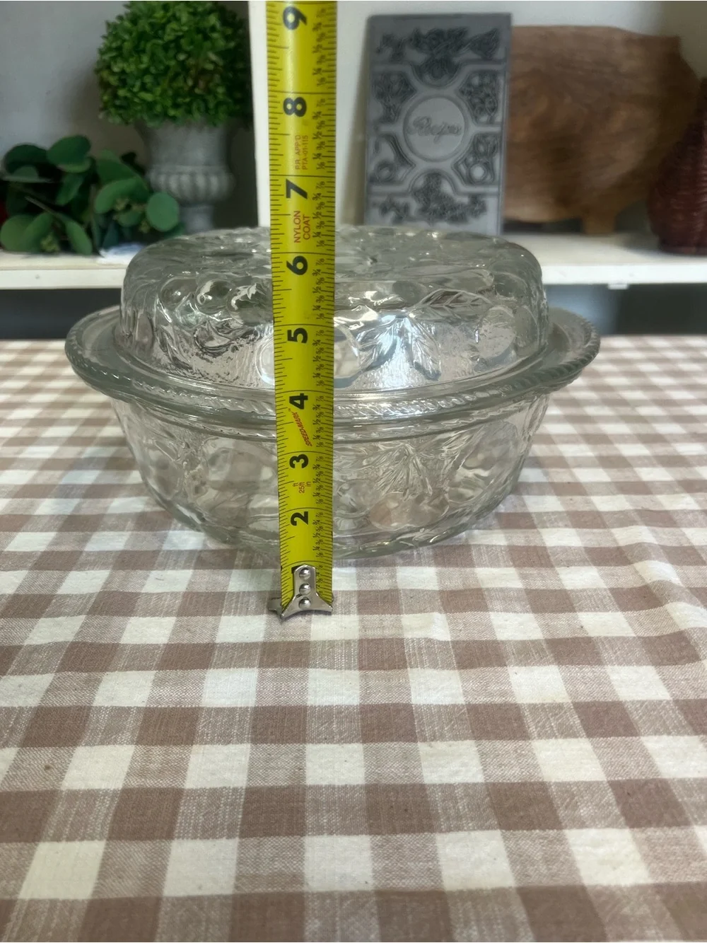 Libbey orchard lidded casserole dish clear glass embossed fruit pie plate lid